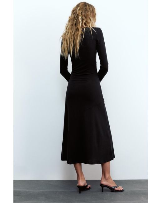 Pull&Bear Black Fluid Draped Midi Dress