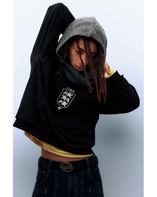 Pull&Bear Black Stwd Embroidered Sweatshirt for men