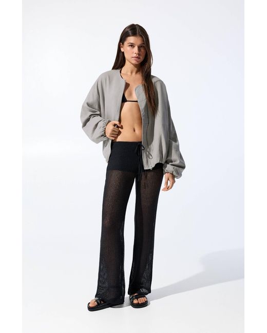 Pull&Bear Black Bomberjacke Mit Leinen
