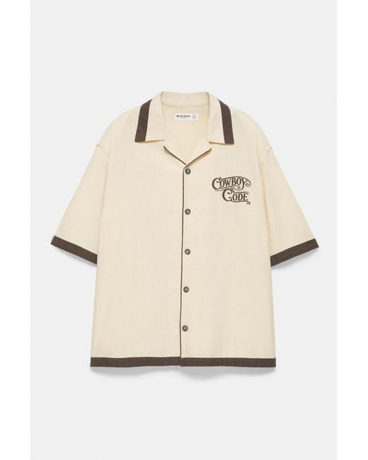 Pull&Bear Natural Cowboy Code Short Sleeve Shirt for men