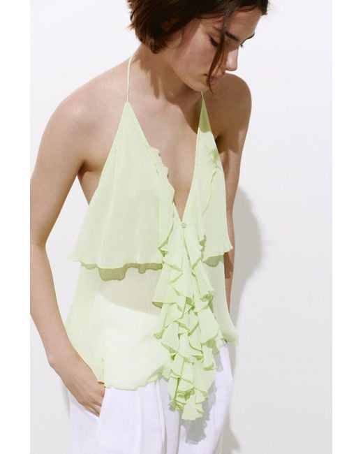 Pull&Bear White Halter Neck Ruffle Top