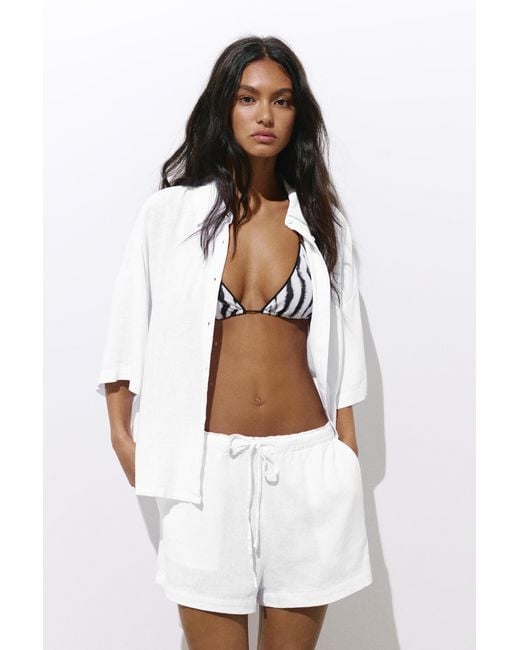 Pull&Bear White Linen Blend Shorts