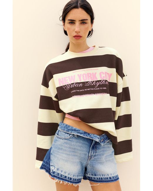 Pull&Bear Brown Oversize Striped Sweatshirt