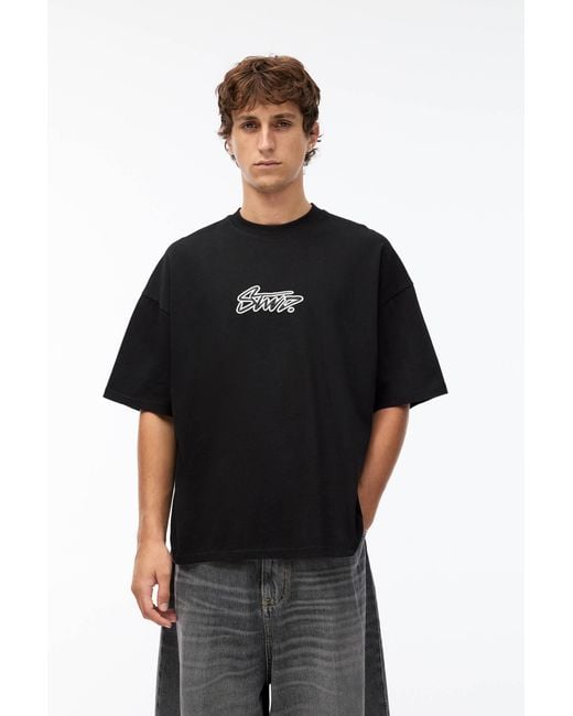 Pull&Bear Black Boxy Stwd T-Shirt for men