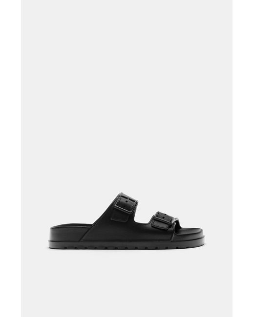 Pull&Bear Black Buckle Flat Sandals for men