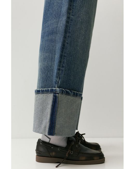 Pull&Bear Blue Loose Straight-Leg Jeans With Turn-Up Hems