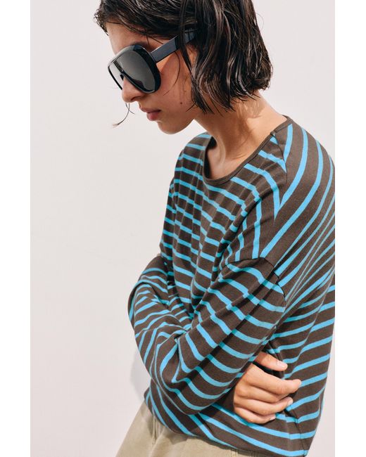 Pull&Bear Brown Oversize Long Sleeve Striped T-Shirt
