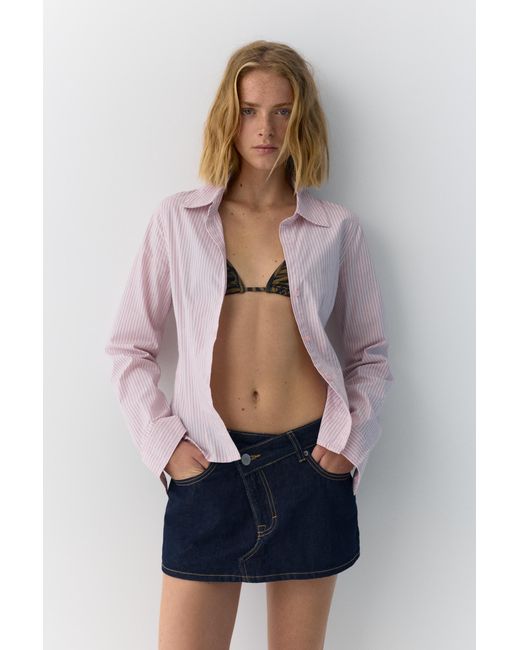 Pull&Bear Blue Darted Fitted Shirt