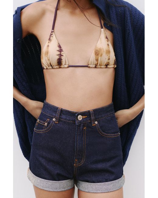 Pull&Bear Blue Mom Fit Denim Shorts With Turn-Up Hems