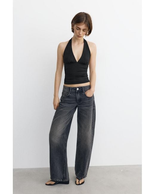 Pull&Bear Black Halter Neck Top With Gathering