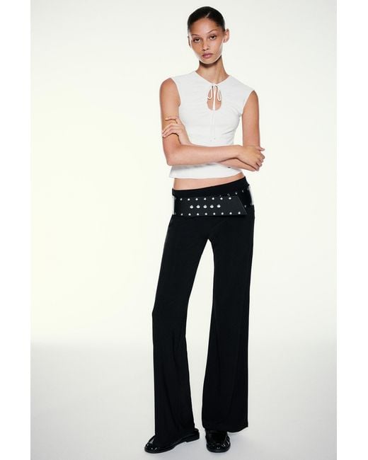 Pull&Bear Blue Gathered Tie-Neck Top