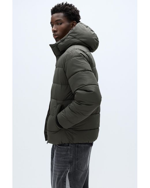 Pull&Bear Black Lightweight Puffer Jacket With Hood for men