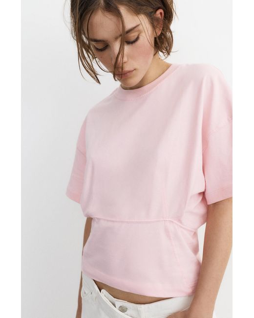 Pull&Bear Pink Panelled Boxy-Fit T-Shirt