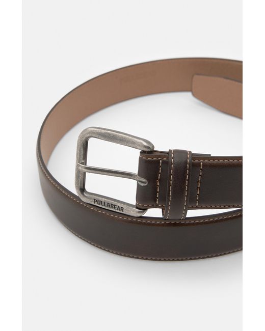 Pull&Bear Black Leather Effect Belt With Stitching for men
