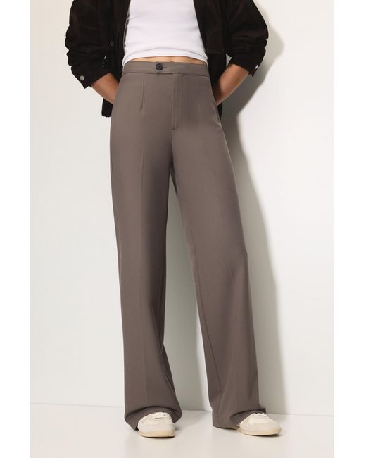 Pull&Bear Gray Smart Straight-Leg Trousers