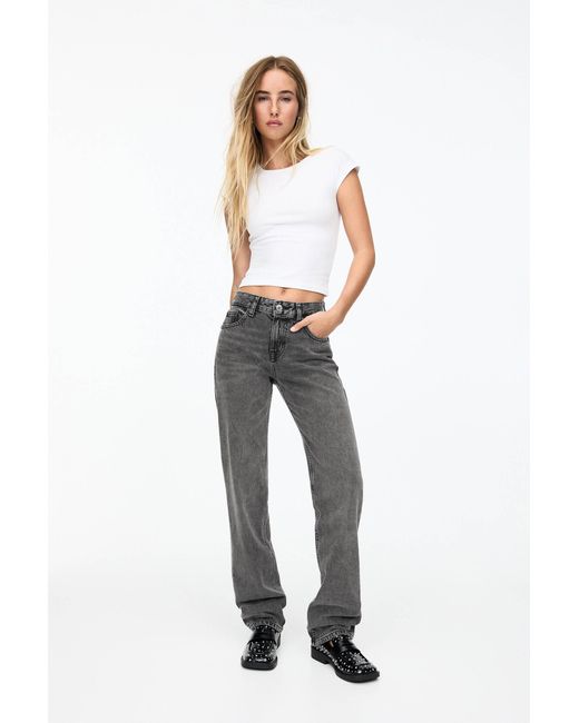 Pull&Bear White Mid-Waist Straight-Leg Jeans