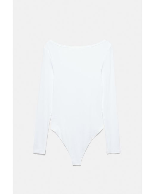 Pull&Bear White Long Sleeve Bodysuit