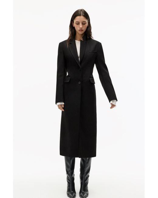 Pull&Bear Black Long Fitted Cloth Coat