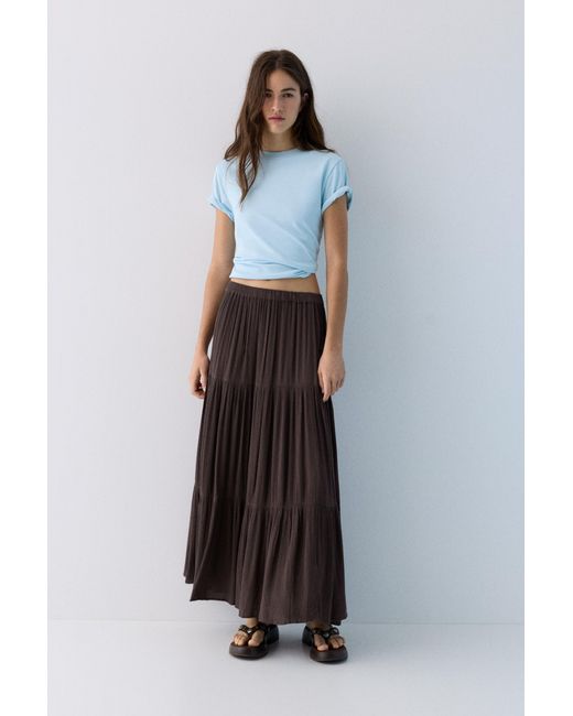 Pull&Bear Brown Flowy Paneled Midi Skirt