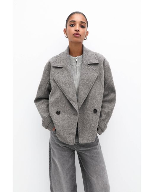 Pull&Bear Gray Short Felt Texture Coat