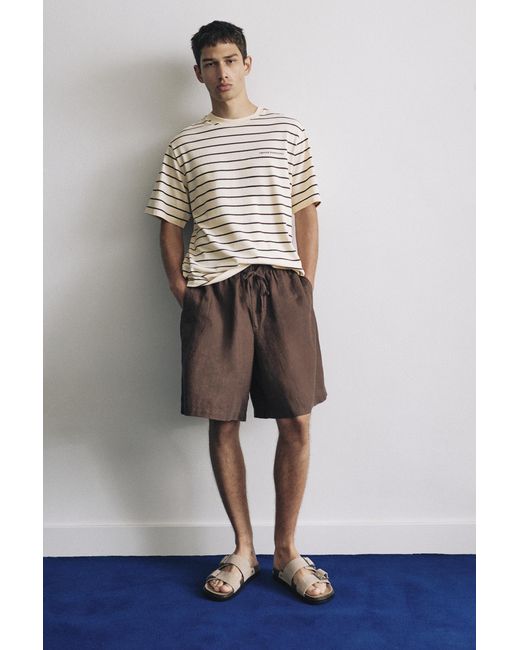 Pull&Bear Natural Striped Slogan T-Shirt for men