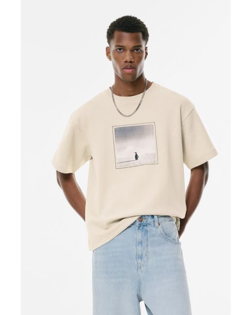 Pull&Bear Natural Short Sleeve Penguin Sweatshirt for men