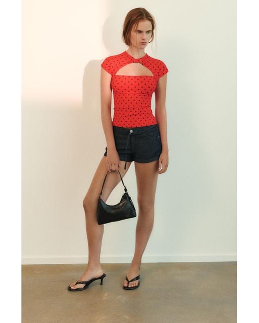 Pull&Bear Red Cut-Out T-Shirt