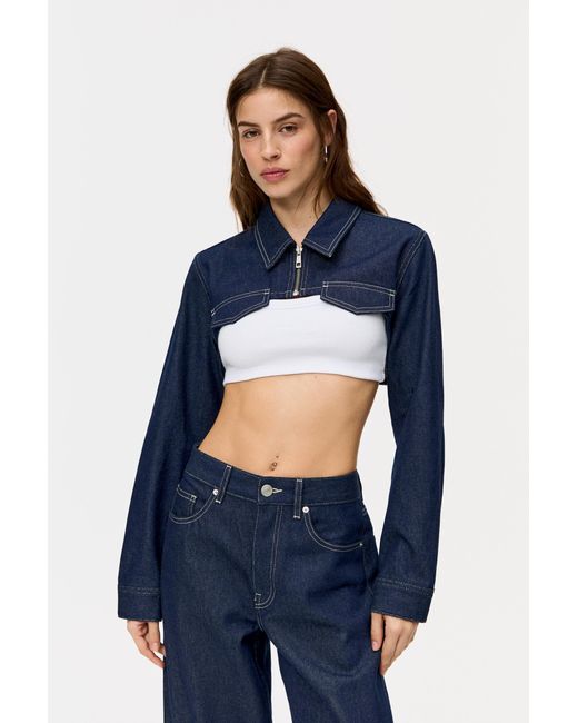 Pull&Bear Blue Super Cropped Denim Jacket