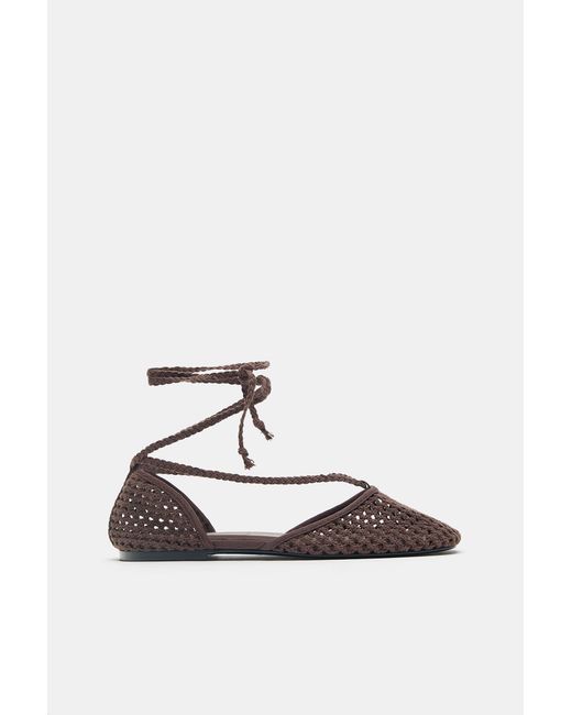 Pull&Bear Brown Crochet Strappy Ballet Flats