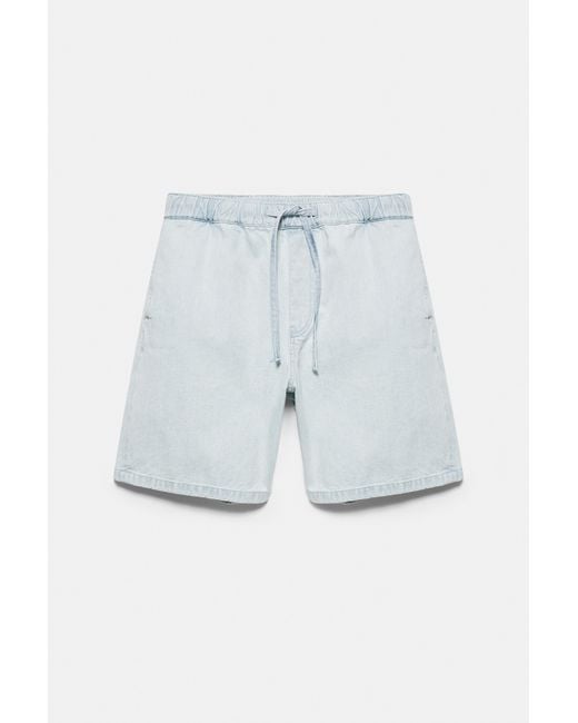 Pull&Bear Blue Relaxed Denim Bermuda Shorts for men