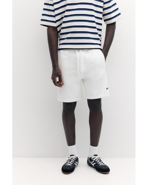 Pull&Bear White Logo Bermuda Sweatpants for men