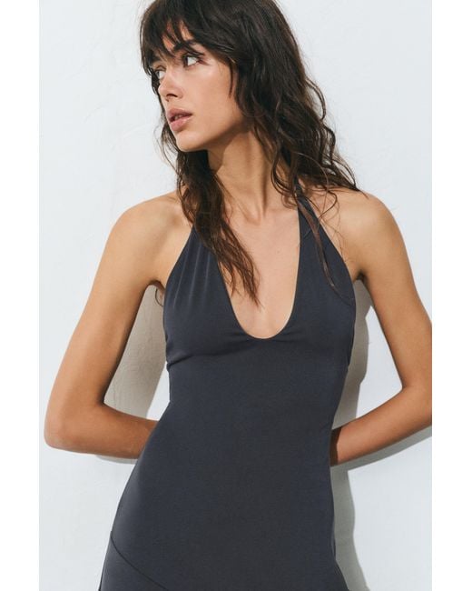 Pull&Bear Black Long Cupro Halter Dress