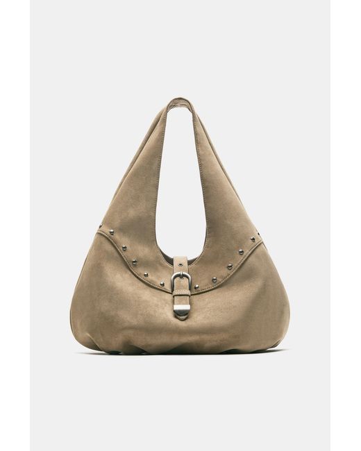 Pull&Bear Natural Studded Buckle Tote Bag