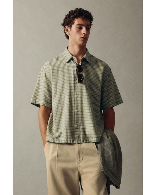 Pull&Bear Green Short Sleeve Check Shirt for men