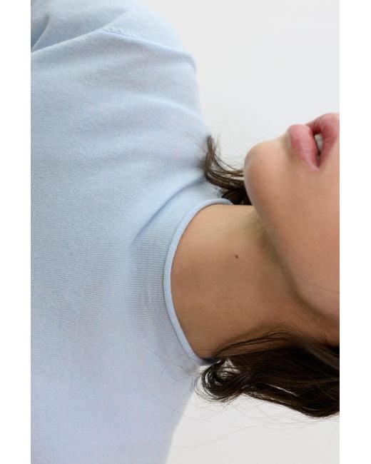 Pull&Bear Blue Fitted Short Sleeve Jumper