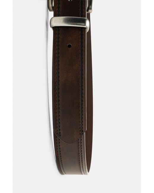 Pull&Bear Black Leather Effect Topstitched Belt for men