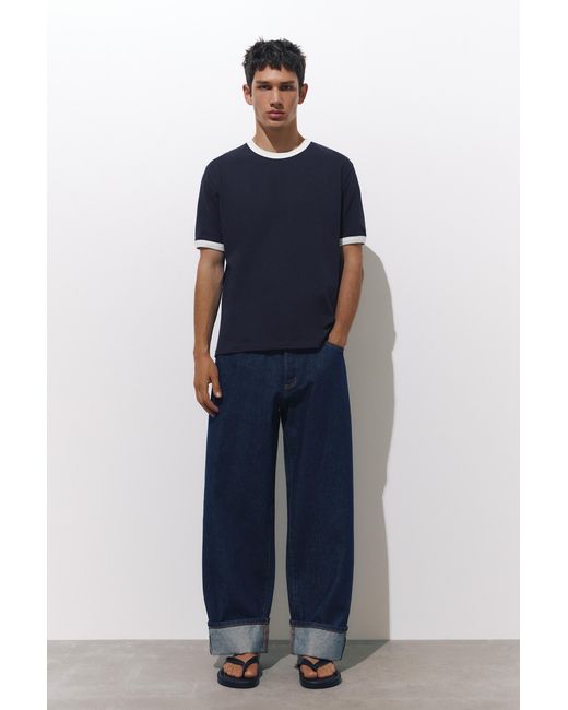 Pull&Bear Blue Contrast Trim T-Shirt for men