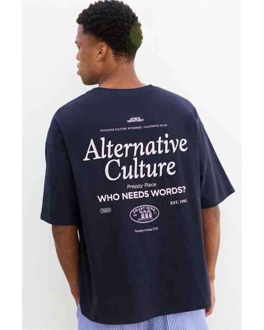 Pull&Bear Blue Relaxed Fit Preppy Place Graphic T-Shirt for men