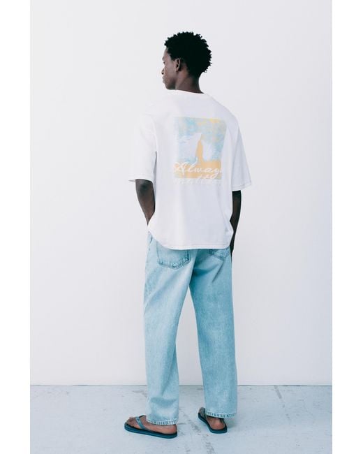 Pull&Bear Gray Embroidered Graphic T-Shirt for men