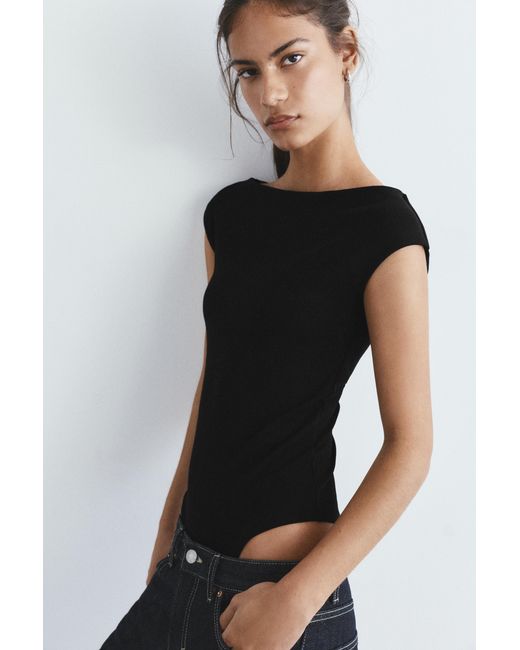 Pull&Bear Black Short Sleeve Bodysuit