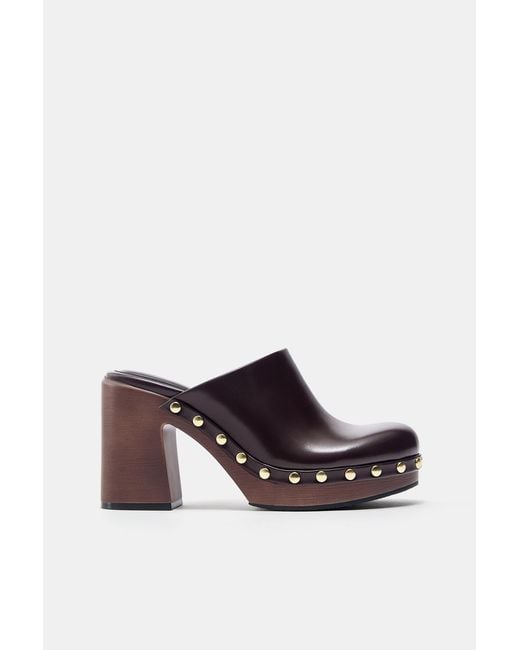 Pull&Bear Blue Heeled Clogs With Studs
