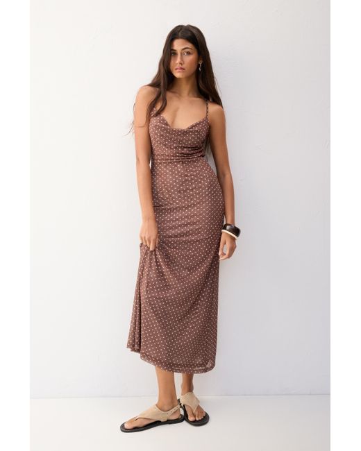 Pull&Bear Brown Polka Dot Tulle Midi Dress