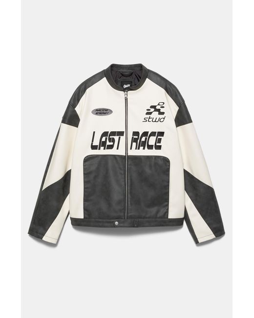 Pull&Bear Gray Paneled Leather Effect Jacket for men