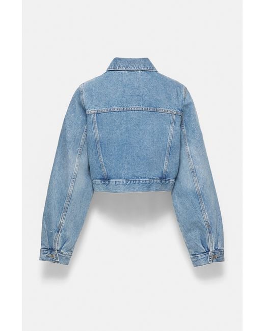 Pull&Bear Cropped Denim Jack Met Strass in het Blue