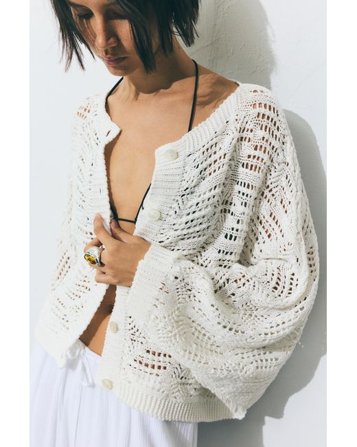 Pull&Bear White Oversize Cutwork Knit Cardigan