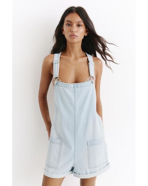 Pull&Bear White Short Denim Dungarees