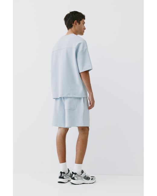 Pull&Bear Blue Interlock Short Sleeve Sweatshirt for men