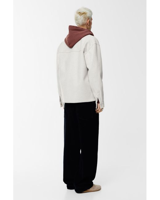 Pull&Bear White Cloth Overshirt With Pockets for men