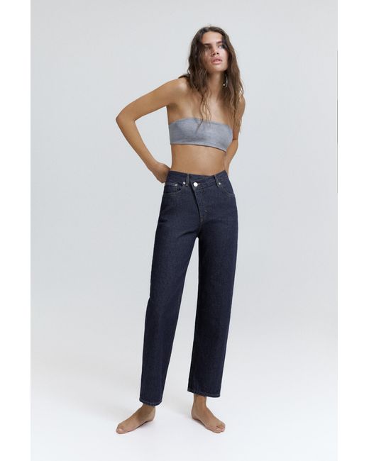 Pull&Bear Blue Straight-Leg Jeans With Crossover Waistband