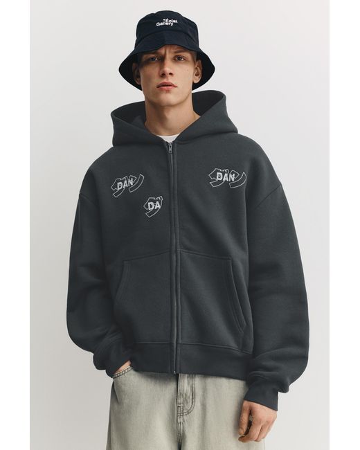 Pull&Bear Black Dan Da Dan Zip-Up Hoodie for men